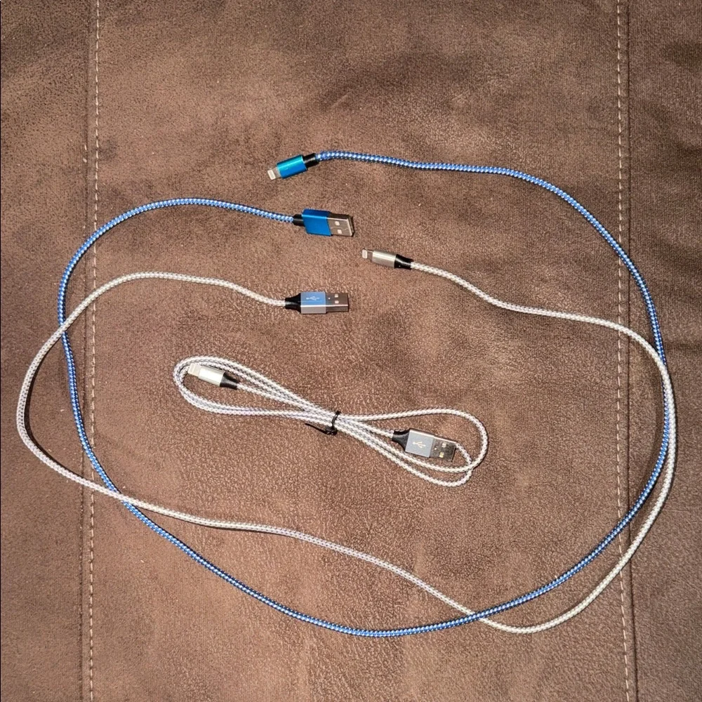 4FT x 3 Pieces Braided LIGHTNING USB Charging Cable Set - Blue and Silver